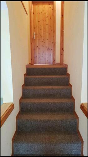 a set of stairs leading to a wooden door at trilocale sulle piste da sci in Abetone
