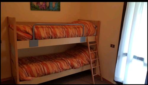 two bunk beds in a room with a window at trilocale sulle piste da sci in Abetone