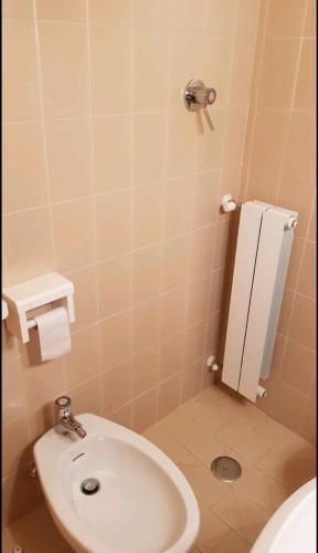 a bathroom with a white toilet and a sink at trilocale sulle piste da sci in Abetone