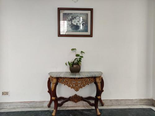 a table with a plant on it in a room at THE MAPLE in Siliguri