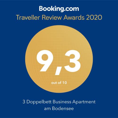 a flyer for a travel review awards with a yellow circle at 3 Doppelbett Business Apartment am Bodensee in Arbon