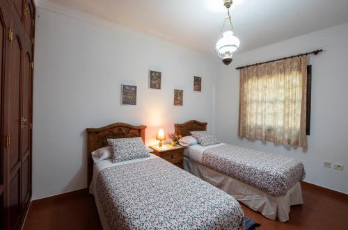 1 Schlafzimmer mit 2 Betten und einem Fenster in der Unterkunft Apartamentos Corral de Payo in Breña Baja