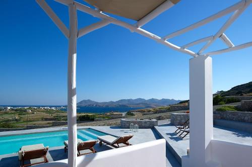 a view of the pool from the house at Villa Gallis in Pollonia