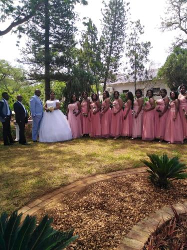 a bride and groom and their wedding party at La Fiato Luxury Lodge in Dalmada AH