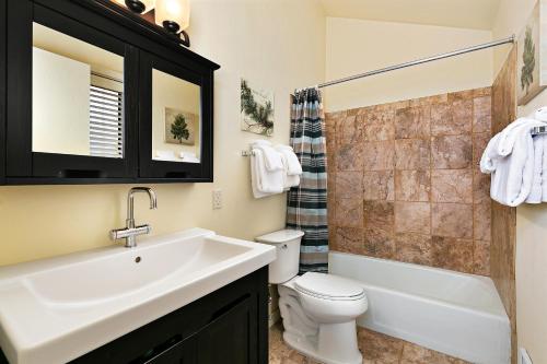 a bathroom with a sink and a toilet and a shower at Three Kings by White Pines in Park City