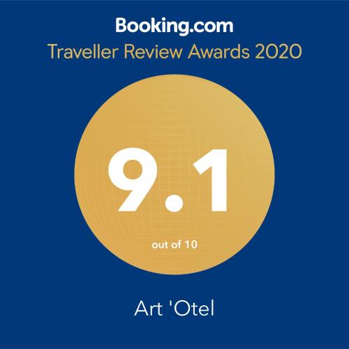 a yellow circle with the number on it at Art 'Otel in Sofia