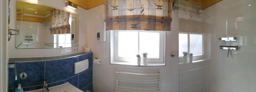 ザスニッツにあるFerienwohnung Anemoneのバスルーム(シャワー、窓、シンク付)