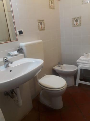 uma casa de banho com um WC branco e um lavatório. em Agriturismo Terre di Mare Bordighera em Vallecrosia