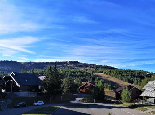 een luchtzicht op een dorp met een berg bij Les Chalets d'Aurouze, La joue du loup in Le Dévoluy