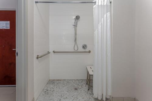 a bathroom with a shower with a shower curtain at Holiday Inn Express Arrowood by IHG in Charlotte