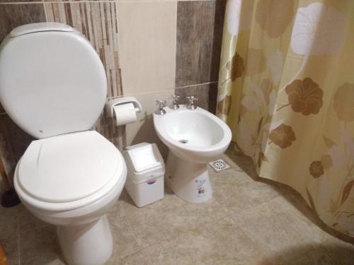 bagno con servizi igienici e lavandino di Departamentos & Suites Arabela a Merlo