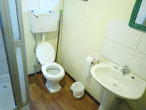 La salle de bains est pourvue de toilettes et d'un lavabo. dans l'établissement Patagonia House, à Punta Arenas