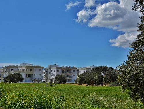 a view of a city from a field with buildings at Oceania Bay Village in Pyla