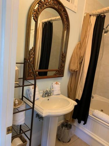 a bathroom with a sink and a mirror at Peace & Plenty Inn Bed and Breakfast Downtown St Augustine-Adults Only in Saint Augustine