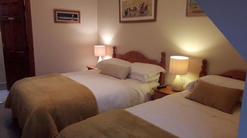 a hotel room with two beds and two lamps at Easdale B&B in Ballyduff