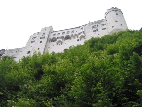 a castle on top of a hill with trees at Haus Knapp FeWo Gastein in Dorfgastein