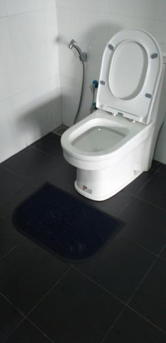 a bathroom with a toilet with the lid up at Ice Age Cottage in Ella