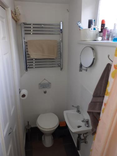 a small bathroom with a toilet and a sink at The Get Away in Margate