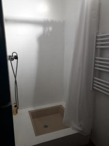 een badkamer met een douche en een douchegordijn bij Appartement centre village in Villard-de-Lans