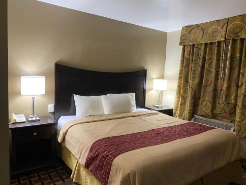 a hotel room with a large bed with two lamps at Executive Inn Chillicothe in Chillicothe