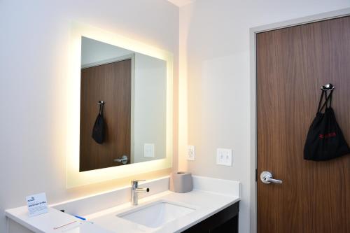 a bathroom with a sink and a mirror at Holiday Inn Express & Suites - Bensenville - O'Hare, an IHG Hotel in Bensenville