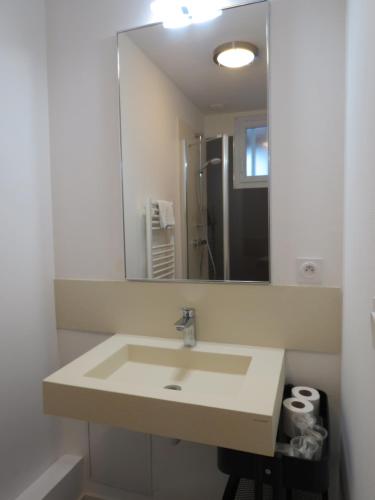 a bathroom with a sink and a mirror at Hotel le Faisan in Saint-Avertin