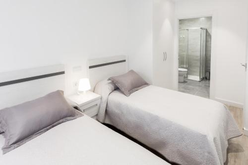 Cette petite chambre comprend 2 lits et une salle de bains. dans l'établissement Apartamentos La Catedral 2º B - Pleno Centro, à Logroño