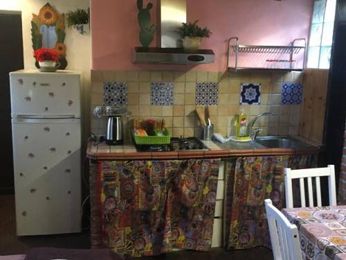 una cucina con frigorifero bianco e piano di lavoro di La Mansarda-roof a Catania