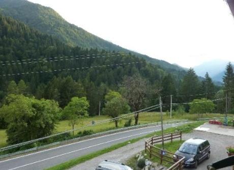 een weg met auto's geparkeerd aan de zijkant van een berg bij Agriturismo Plan Da Crosc in Prato Carnico