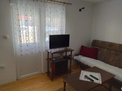a living room with a couch and a flat screen tv at Apartman KALJEVIĆ in Žabljak