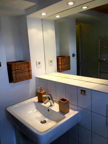 ein Badezimmer mit Waschbecken und Spiegel in der Unterkunft Studio Emilie in Detmold