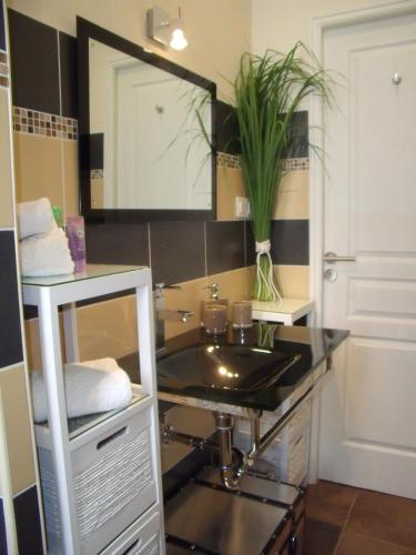une salle de bain avec un lavabo et un miroir dans l'établissement Nizza - Boutique Wohnung - near Hotel Negresco, à Nice