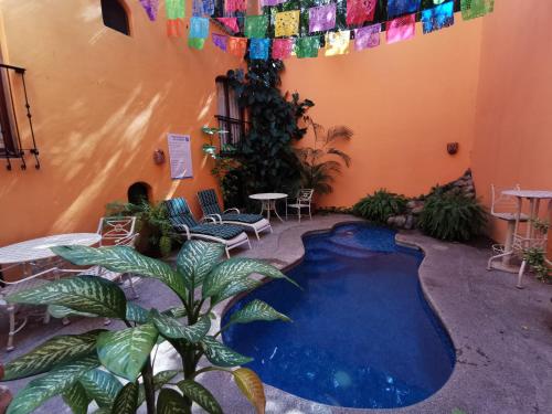 a swimming pool in a room with a plant at Villas Vista Suites Sayulita in Sayulita