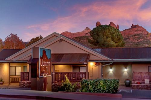 a hotel room with a view of the mountains at Sedona Uptown Suites in Sedona
