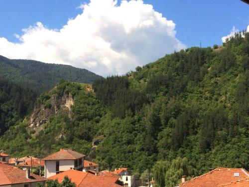 a view of a mountain with houses and trees at Vasilevi House in Devin