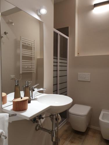 カリアリにあるInterno 6 via Cugia 5のバスルーム(洗面台、トイレ、鏡付)