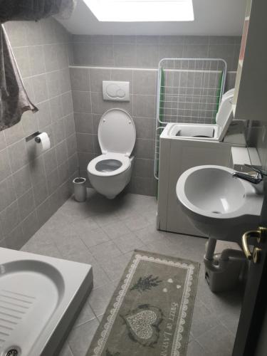 ヴァラッツェにあるMansarda Varazzeのバスルーム(洗面台、トイレ、シンク付)