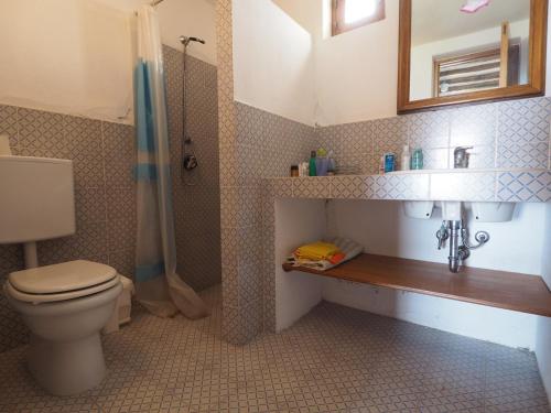 a bathroom with a toilet and a shower and a sink at Casa del Limone in Filicudi