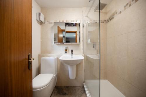 ein Badezimmer mit Waschbecken, Toilette und Dusche in der Unterkunft Landews Meadow Cottages in Badlesmere