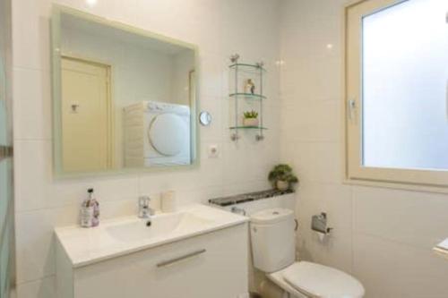 a bathroom with a toilet and a sink and a mirror at Apartamento Les Pedreres in Girona