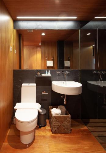 a bathroom with a toilet and a sink at Casa do Avô in Cinfães
