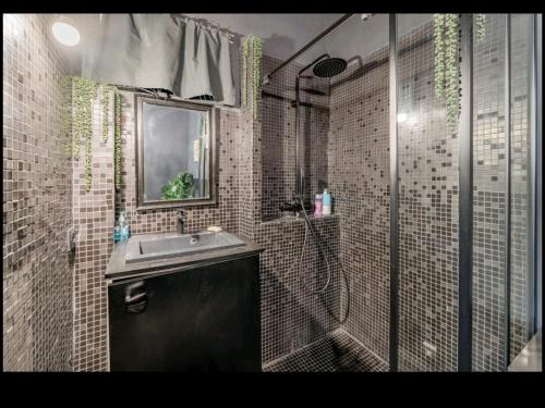 une salle de bain avec un lavabo et une douche dans l'établissement Suites en plein coeur du Panier et vieux port, à Marseille