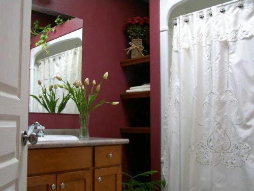 bagno con lavandino e specchio di Antique Slumber Old Town Bed & Breakfast a Niagara on the Lake