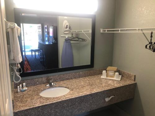 a bathroom with a sink and a large mirror at Brandon Motor Lodge in Brandon