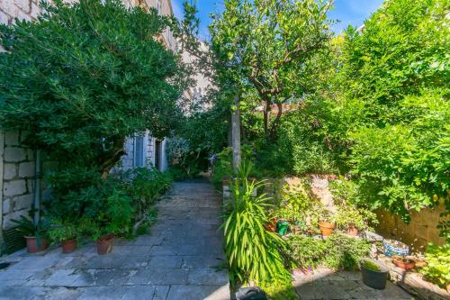 a garden with trees and plants on a sidewalk at Veranda Rooms in Dubrovnik