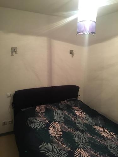 a bedroom with a bed and a light on the wall at Appartement Solférino in Luz-Saint-Sauveur