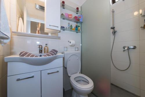 a small bathroom with a toilet and a sink at Apartman IT Vila Vesa Promajna in Promajna