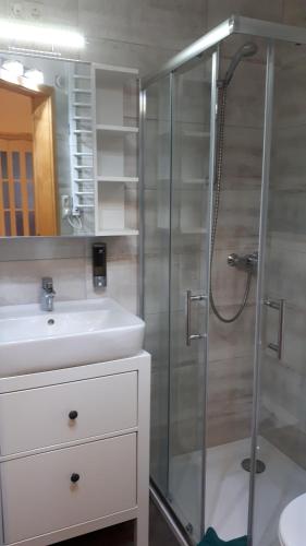 Ένα μπάνιο στο Ferienwohnung Aronia Garten