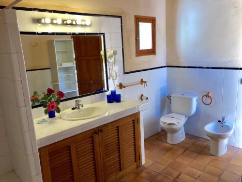 a bathroom with a sink and a toilet at Finca Can Trui in Pollença