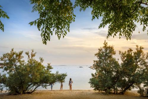 a group of people standing on a beach near the water at Valamar Camping Padova in Rab